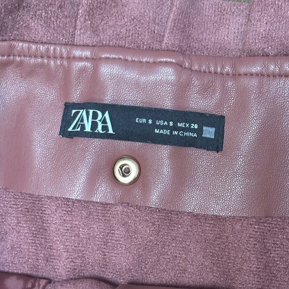 ZARA PLEATED FAUX LEATHER RUFFLE HIGH WAISTED COWBOY BROWN WESTERN SKIRT SZ S - Picture 3 of 11